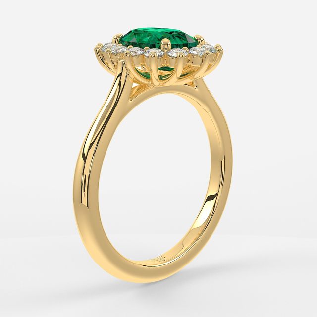 1 Carat Lab Grown Oval Emerald Cluster Engagement Ring In Yellow Gold - Windermere