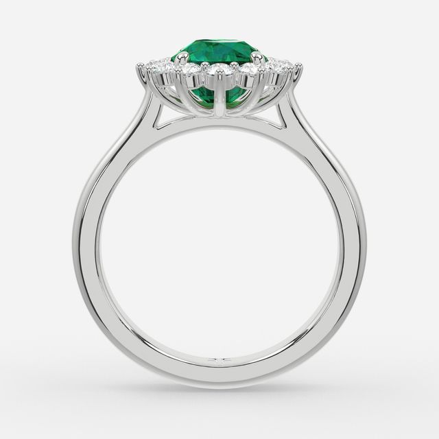 1 Carat Lab Grown Round Emerald Cluster Engagement Ring In White Gold - Windermere