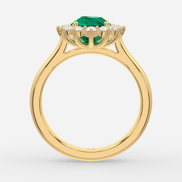 1 Carat Lab Grown Round Emerald Cluster Engagement Ring In Yellow Gold - Windermere