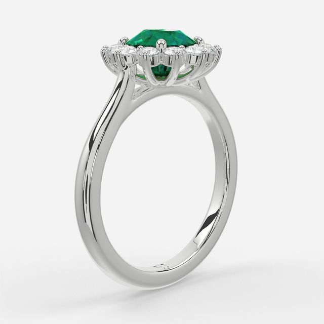 1 Carat Lab Grown Round Emerald Cluster Engagement Ring In White Gold - Windermere