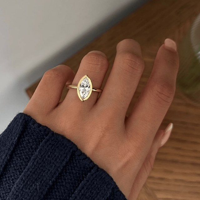 1.50 Carat Marquise Diamond Bezel Set Solitaire Engagement Ring In 18K Yellow Gold - Chloe