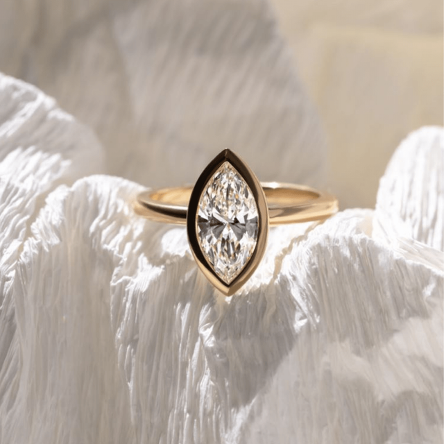 1.50 Carat Marquise Diamond Bezel Set Solitaire Engagement Ring In 18K Yellow Gold - Chloe
