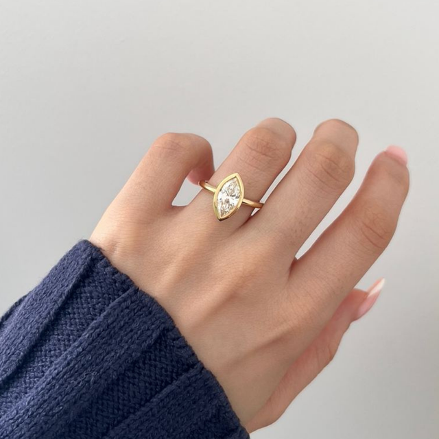 1.50 Carat Marquise Diamond Bezel Set Solitaire Engagement Ring In 18K Yellow Gold - Chloe