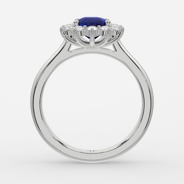 1 Carat Lab Grown Asscher Sapphire Cluster Engagement Ring In White Gold - Windermere
