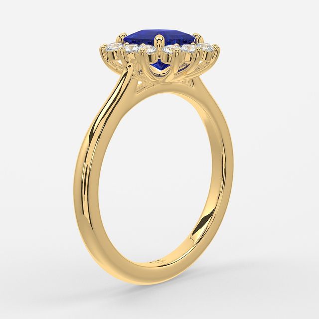 1 Carat Lab Grown Asscher Sapphire Cluster Engagement Ring In Yellow Gold - Windermere