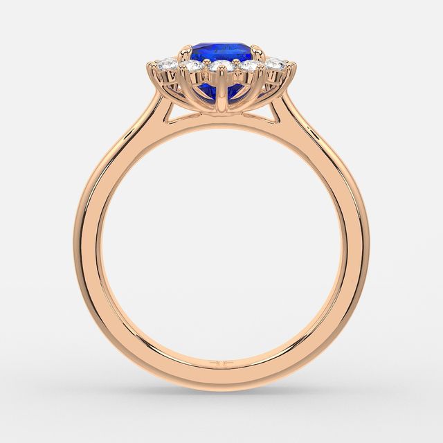 1 Carat Lab Grown Cushion Sapphire Cluster Engagement Ring In Rose Gold - Windermere