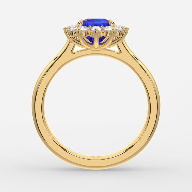 1 Carat Lab Grown Cushion Sapphire Cluster Engagement Ring In Yellow Gold - Windermere