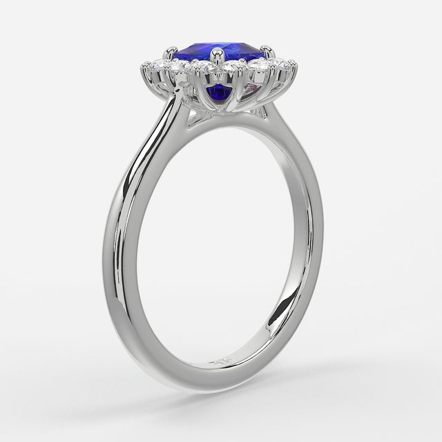 1 Carat Lab Grown Cushion Sapphire Cluster Engagement Ring In White Gold - Windermere