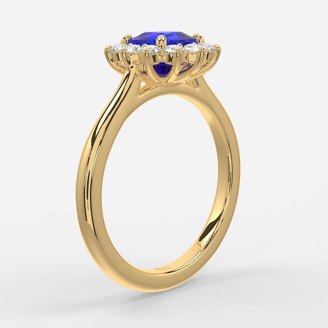 1 Carat Lab Grown Cushion Sapphire Cluster Engagement Ring In Yellow Gold - Windermere