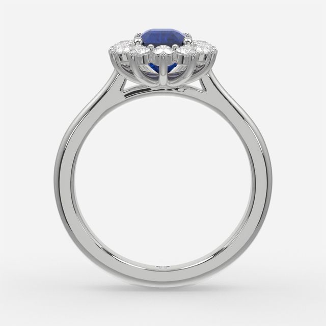 1 Carat Lab Grown Emerald Sapphire Cluster Engagement Ring In White Gold - Windermere