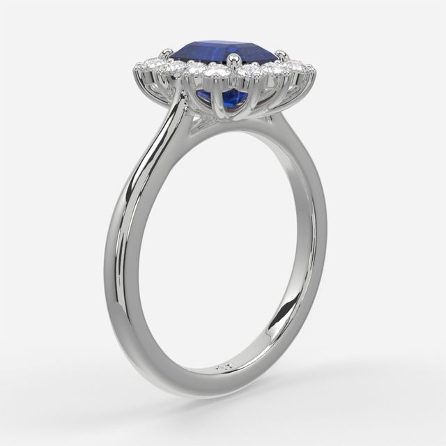 1 Carat Lab Grown Emerald Sapphire Cluster Engagement Ring In White Gold - Windermere