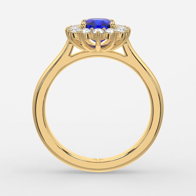 1 Carat Lab Grown Elongated Cushion Sapphire Cluster Engagement Ring In Yellow Gold - Windermere
