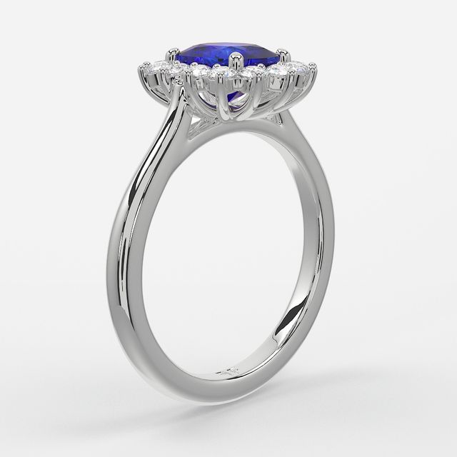 1 Carat Lab Grown Elongated Cushion Sapphire Cluster Engagement Ring In Platinum - Windermere