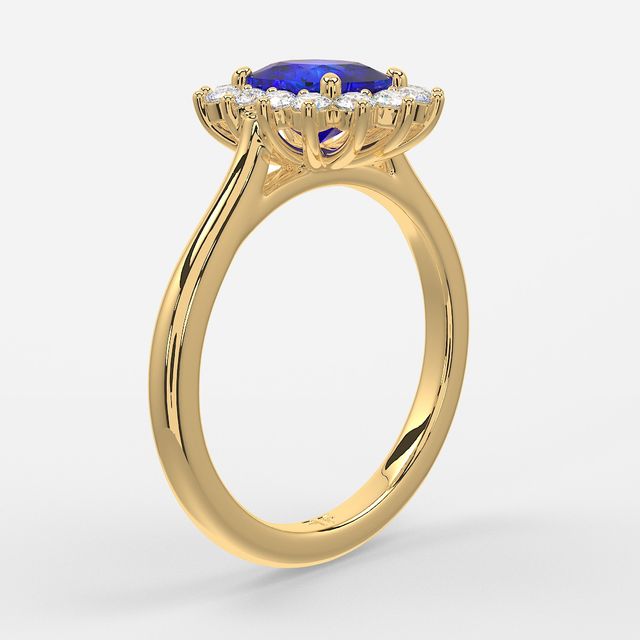 1 Carat Lab Grown Elongated Cushion Sapphire Cluster Engagement Ring In Yellow Gold - Windermere