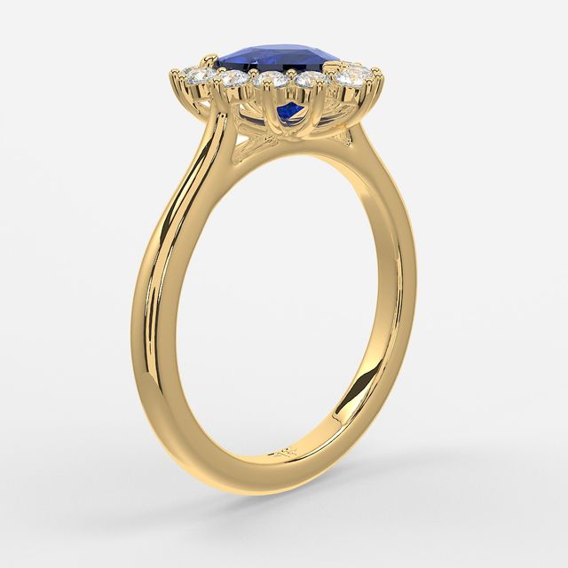 1 Carat Lab Grown Heart Sapphire Cluster Engagement Ring In Yellow Gold - Windermere