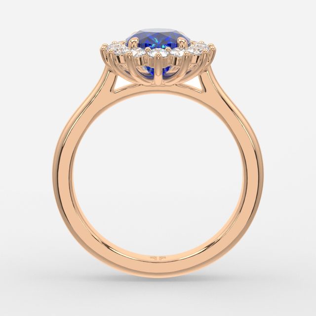 1 Carat Lab Grown Oval Sapphire Cluster Engagement Ring In Rose Gold - Windermere