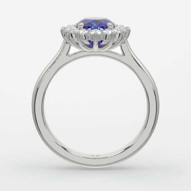 1 Carat Lab Grown Oval Sapphire Cluster Engagement Ring In Platinum - Windermere
