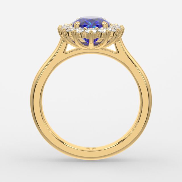 1 Carat Lab Grown Oval Sapphire Cluster Engagement Ring In Yellow Gold - Windermere
