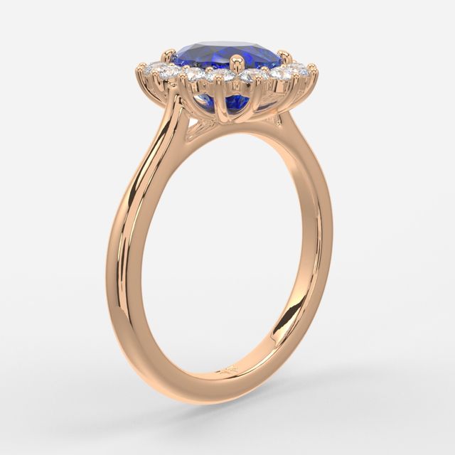 1 Carat Lab Grown Oval Sapphire Cluster Engagement Ring In Rose Gold - Windermere
