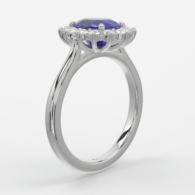 1 Carat Lab Grown Oval Sapphire Cluster Engagement Ring In Platinum - Windermere