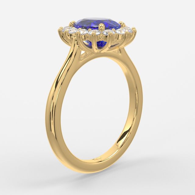 1 Carat Lab Grown Oval Sapphire Cluster Engagement Ring In Yellow Gold - Windermere