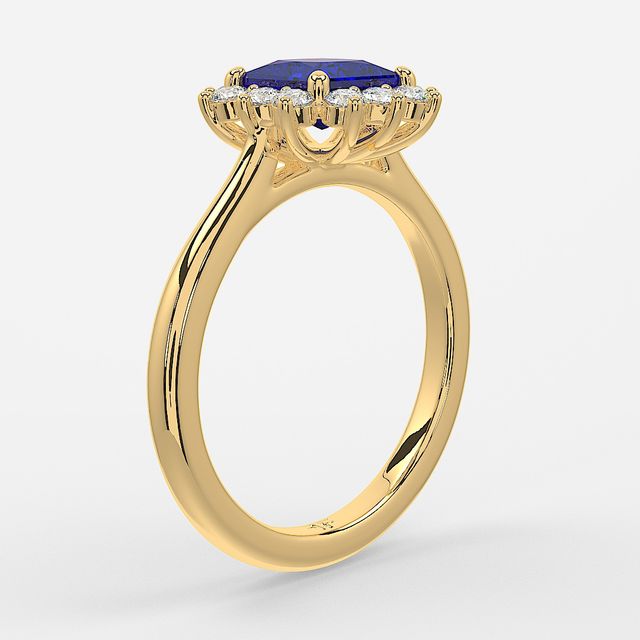1 Carat Lab Grown Princess Sapphire Cluster Engagement Ring In Yellow Gold - Windermere