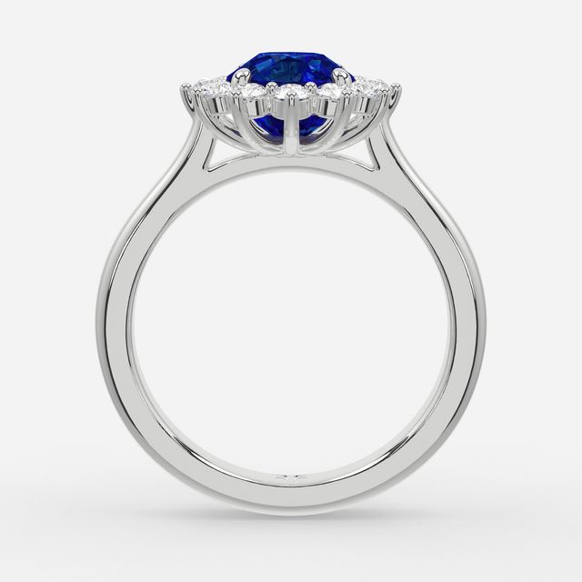 1 Carat Lab Grown Round Sapphire Cluster Engagement Ring In White Gold - Windermere