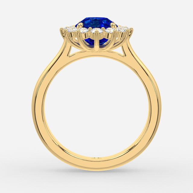 1 Carat Lab Grown Round Sapphire Cluster Engagement Ring In Yellow Gold - Windermere