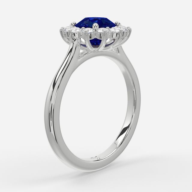 1 Carat Lab Grown Round Sapphire Cluster Engagement Ring In White Gold - Windermere