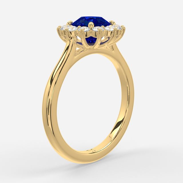 1 Carat Lab Grown Round Sapphire Cluster Engagement Ring In Yellow Gold - Windermere