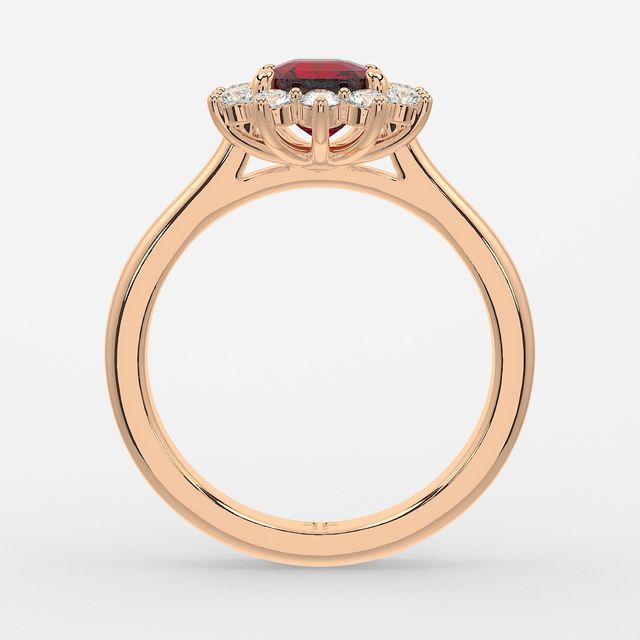 1 Carat Lab Grown Asscher Ruby Cluster Engagement Ring In Rose Gold- Windermere