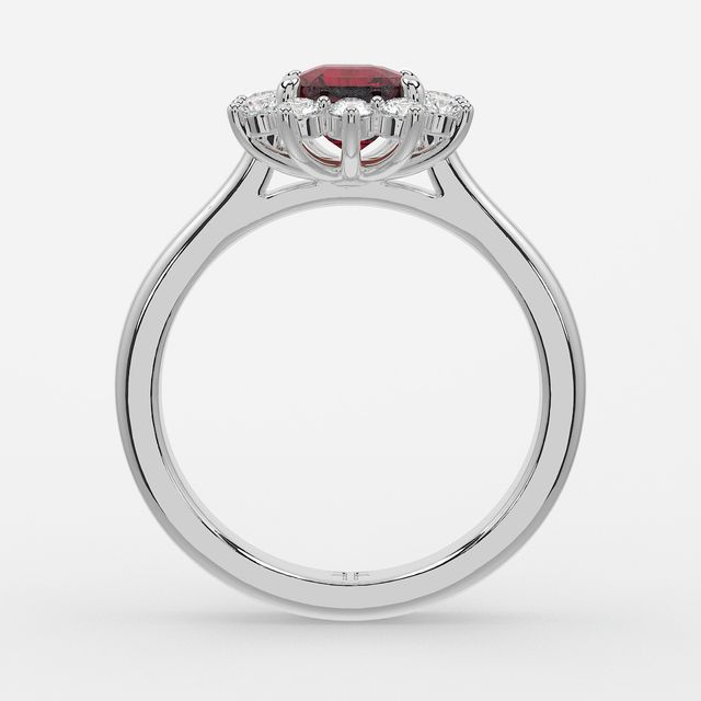 1 Carat Lab Grown Asscher Ruby Cluster Engagement Ring In White Gold - Windermere