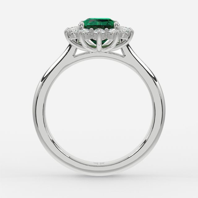 1 Carat Lab Grown Asscher Emerald Cluster Engagement Ring In White Gold - Windermere