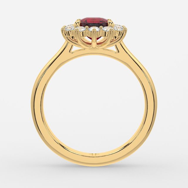 1 Carat Lab Grown Asscher Ruby Cluster Engagement Ring In Yellow Gold - Windermere