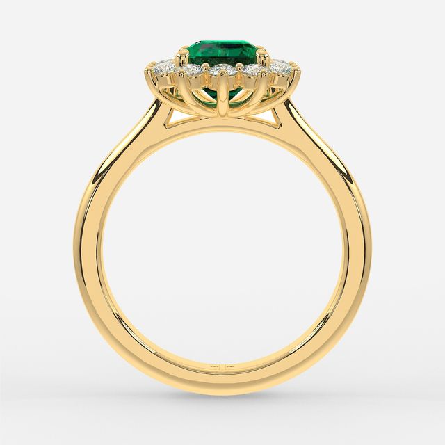 1 Carat Lab Grown Asscher Emerald Cluster Engagement Ring In Yellow Gold - Windermere