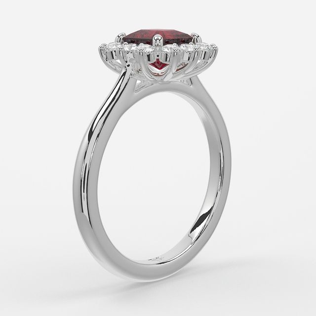 1 Carat Lab Grown Asscher Ruby Cluster Engagement Ring In White Gold - Windermere