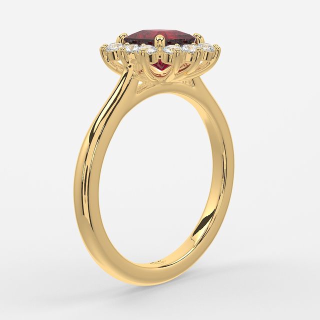 1 Carat Lab Grown Asscher Ruby Cluster Engagement Ring In Yellow Gold - Windermere