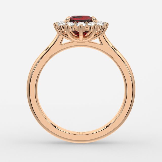 1 Carat Lab Grown Cushion Ruby Cluster Engagement Ring In Rose Gold- Windermere