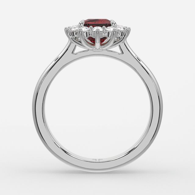 1 Carat Lab Grown Cushion Ruby Cluster Engagement Ring In White Gold - Windermere