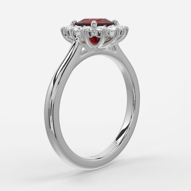 1 Carat Lab Grown Cushion Ruby Cluster Engagement Ring In White Gold - Windermere