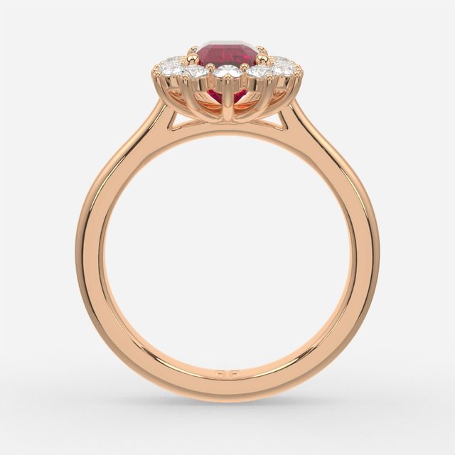 1 Carat Lab Grown Emerald Ruby Cluster Engagement Ring In Rose Gold- Windermere