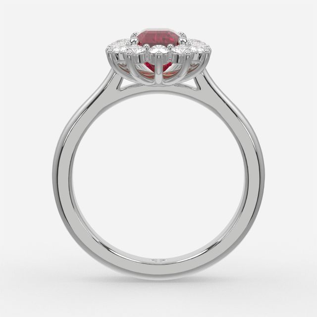 1 Carat Lab Grown Emerald Ruby Cluster Engagement Ring In White Gold - Windermere