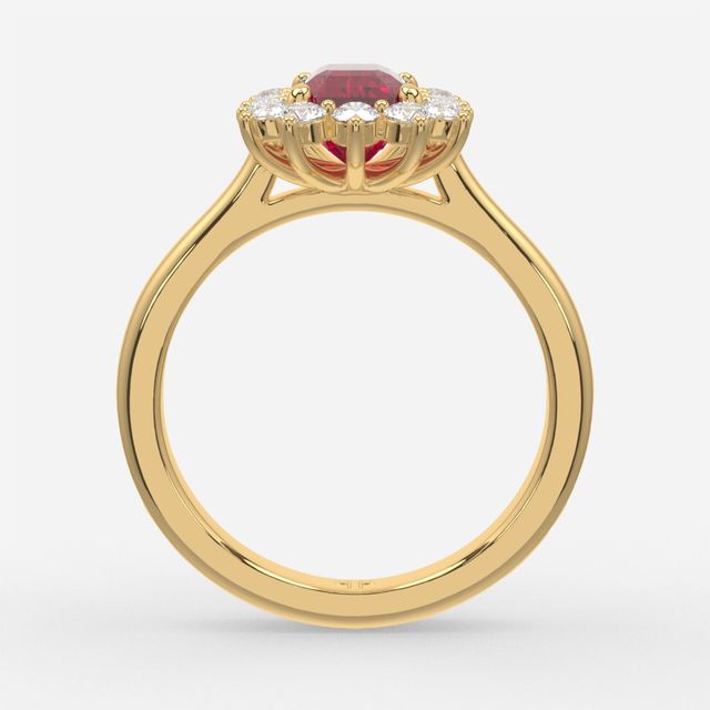 1 Carat Lab Grown Emerald Ruby Cluster Engagement Ring In Yellow Gold - Windermere