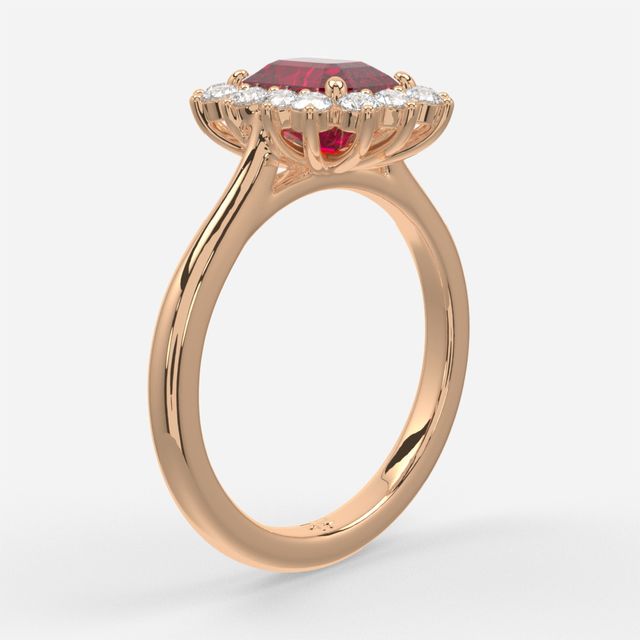 1 Carat Lab Grown Emerald Ruby Cluster Engagement Ring In Rose Gold- Windermere