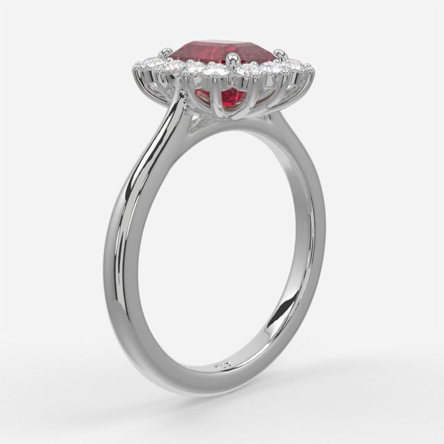 1 Carat Lab Grown Emerald Ruby Cluster Engagement Ring In White Gold - Windermere