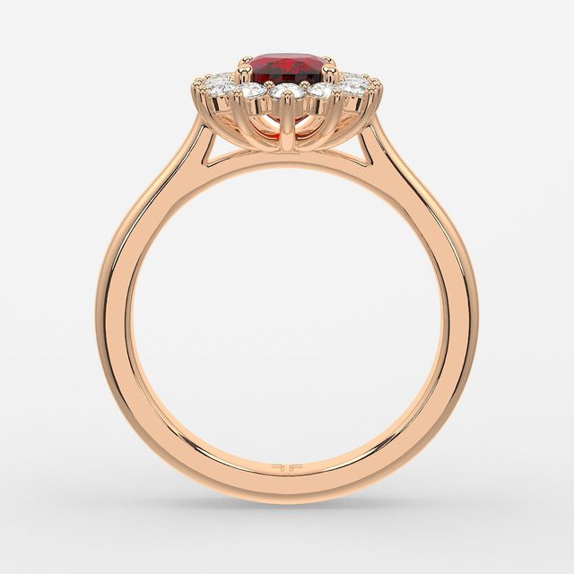 1 Carat Lab Grown Elongated Cushion Ruby Cluster Engagement Ring In Rose Gold- Windermere