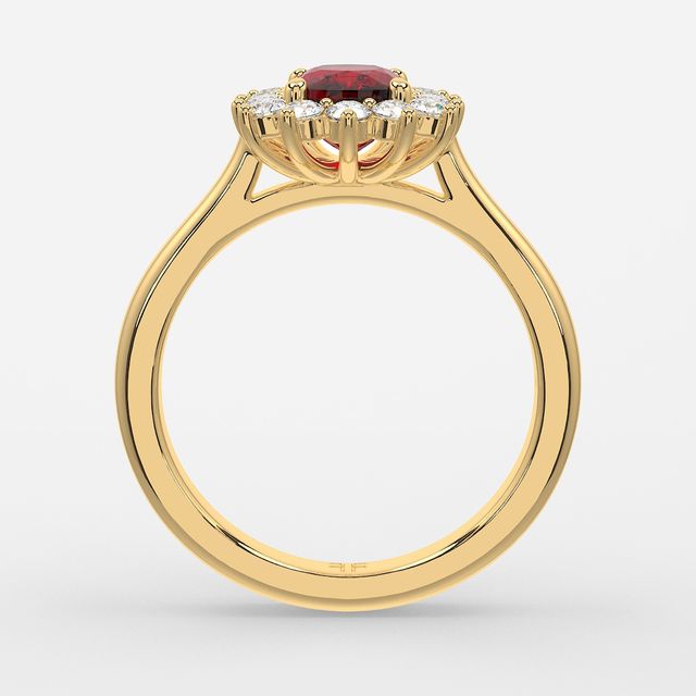 1 Carat Lab Grown Elongated Cushion Ruby Cluster Engagement Ring In Yellow Gold - Windermere