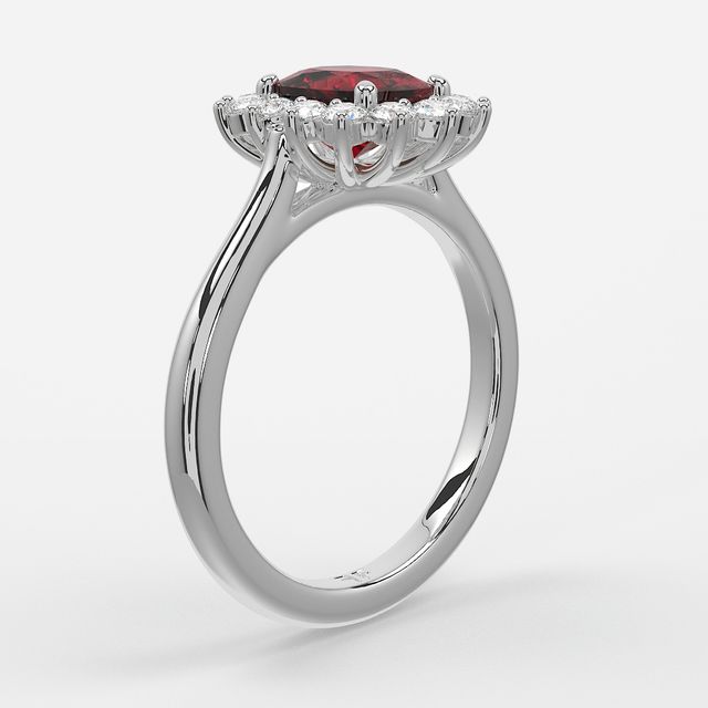 1 Carat Lab Grown Elongated Cushion Ruby Cluster Engagement Ring In Platinum - Windermere
