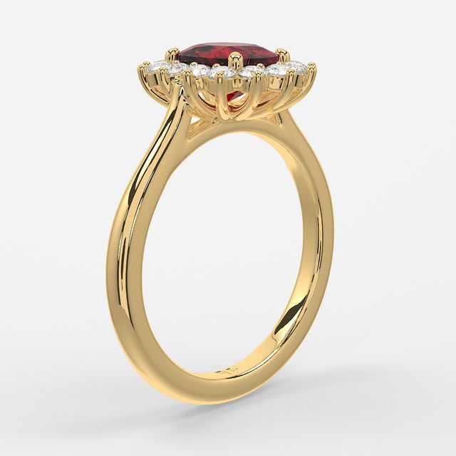 1 Carat Lab Grown Elongated Cushion Ruby Cluster Engagement Ring In Yellow Gold - Windermere