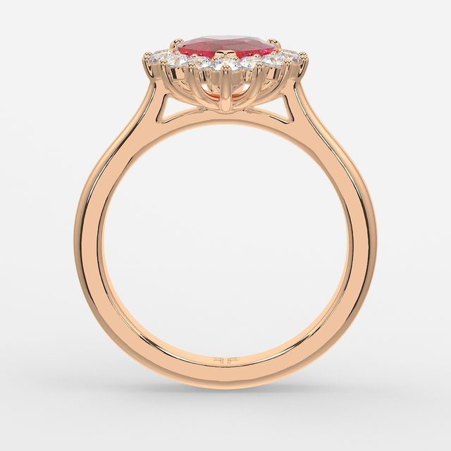 1 Carat Lab Grown Heart Ruby Cluster Engagement Ring In Rose Gold- Windermere